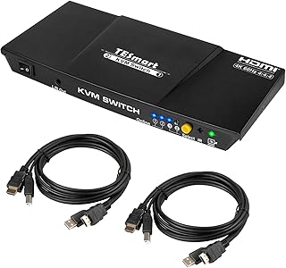 TESmart HDMI 4K@60Hz Ultra HD 2x1 HDMI KVM Switch 3840x2160@60Hz 4:4:4 with 2 Pcs 5ft KVM Cables Supports USB 2.0 Devices Control up to 2 Computers/Servers/DVR (Black)