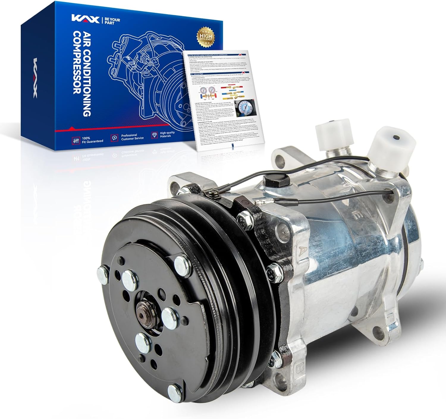 KAX 58551 Air Conditioner AC Compressor with Clutch, Compatible with Wrangler, Comanche, Grand Wagoneer, Cherokee, Tracer, J10, J20, 9000, Wagoneer, ACL, 2.5L 4.2L 5.9L, 1985-1991, CO 9285C, 15557973