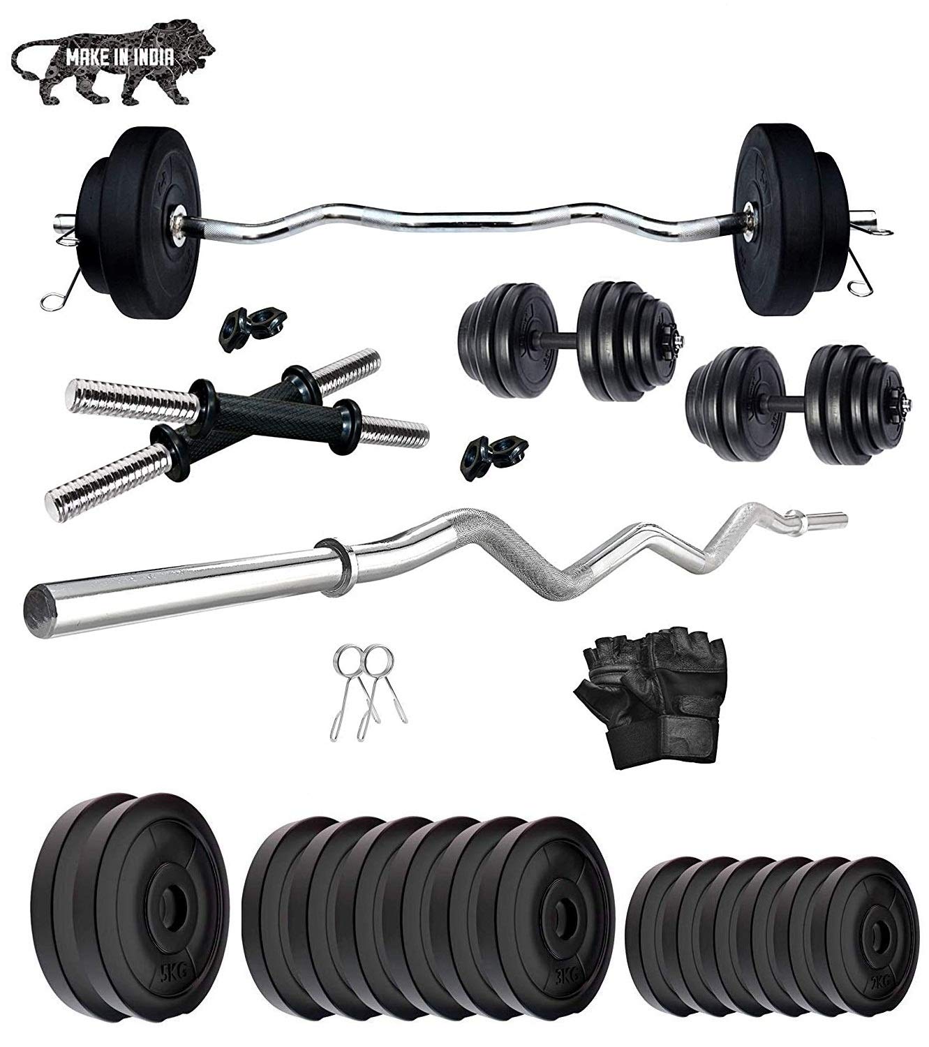 Extreme Muscles Home Gym Exercise Set 54 Kg with 3 Feet Curl Rod,Rod Locks, Weight Plates, Dumbbell Rods and Gym Gloves-image-22