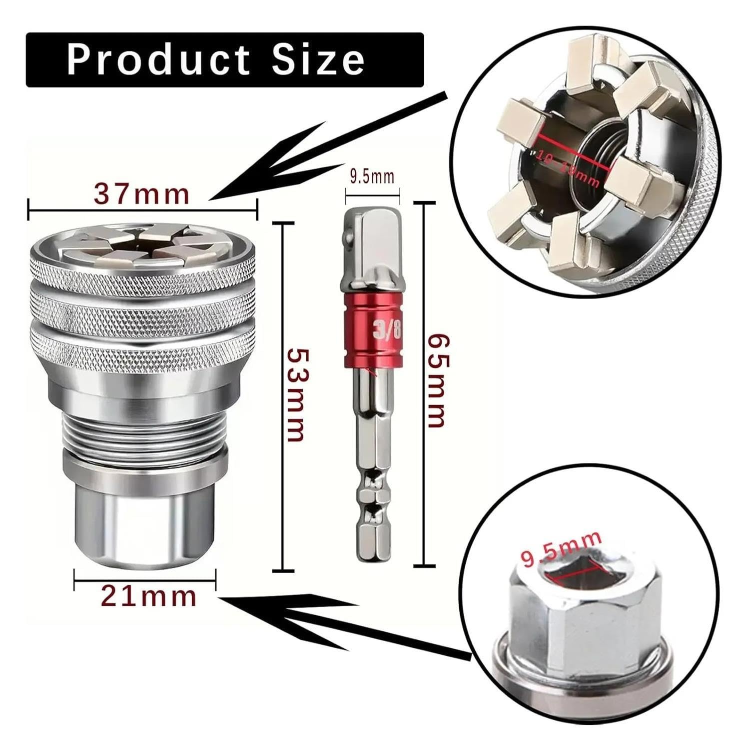 Confezione da 3 chiavi a bussola, manicotto multifunzione da 10‑19 mm | Universale regolabile, for cricchetto da 3/8".