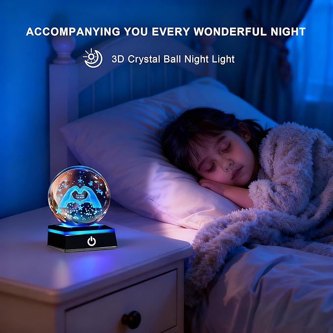 YU FENG YU FENG 2.5inch 3D Crystal Ball Night Light, 8 Colors Touch Control LED Lamp, Heart Hands Design Romantic Gift for Girlfriend Mom Bedroom Decor Christmas Gifts photo 3