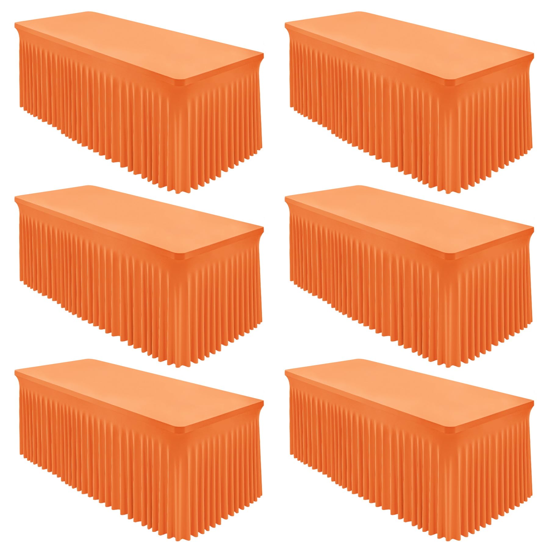 Shillance 6 Packs Orange Spandex Tableclothes for 8 Foot Rectangle Table, Spandex Table Covers 8FT Stretch Table Skirts Rectangle Wrinkle Free Fitted Tablecover for Event, Wedding, Banquet & Parties — image 1