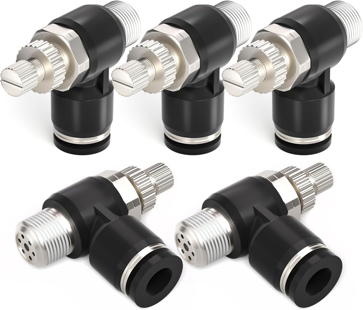 5 Pack SL8-01 Push to Connect Air Line Flow 8MM od 1/8 Inch BSP Elbow 90 Degree Speed Control Valve Fitting