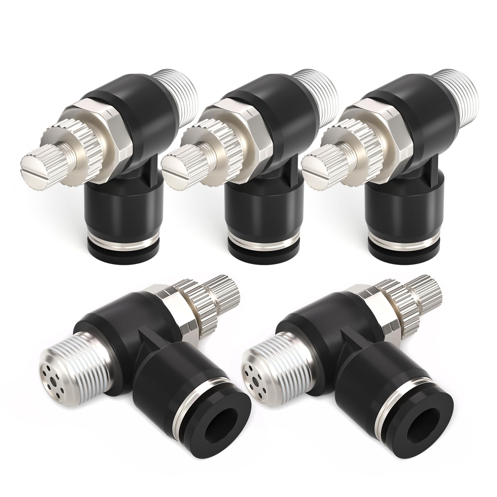 TAILONZ PNEUMATIC 5 Pack SL8-01 Push to Connect Air Line Flow 8MM od 1/8 Inch BSP Elbow 90 Degree Speed Control Valve Fitting
