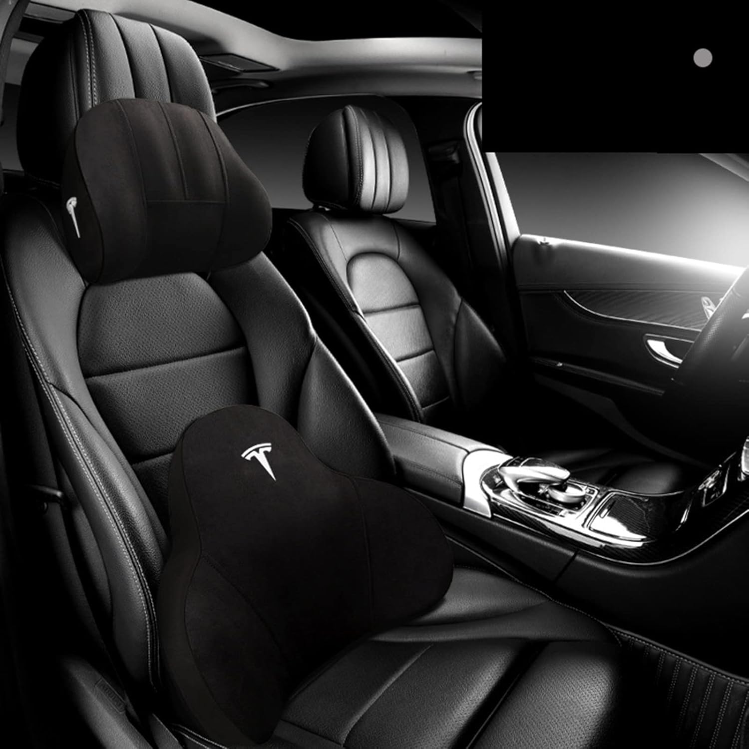 HOUXIANDOU Suede Black, Car Headrest, Neck/Lumbar/Back Support Pillow, Elastic