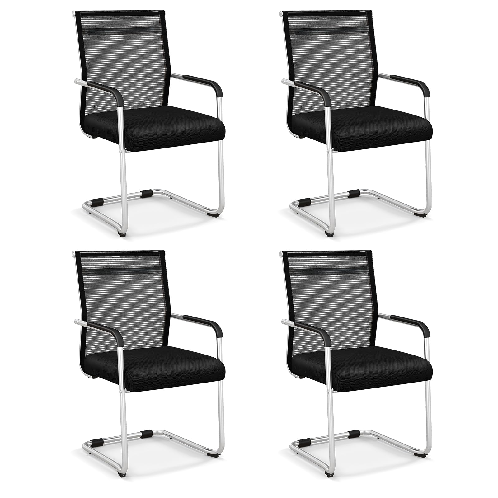 COSTWAY Lot de 4 Chaises de Salles de Réunion Empilables, Chaises Visiteur Ergonomique, Chaises de Réception, Chaise d'accueil pour Salle d'Attente, Bureau, Salle de Réunion, Noir