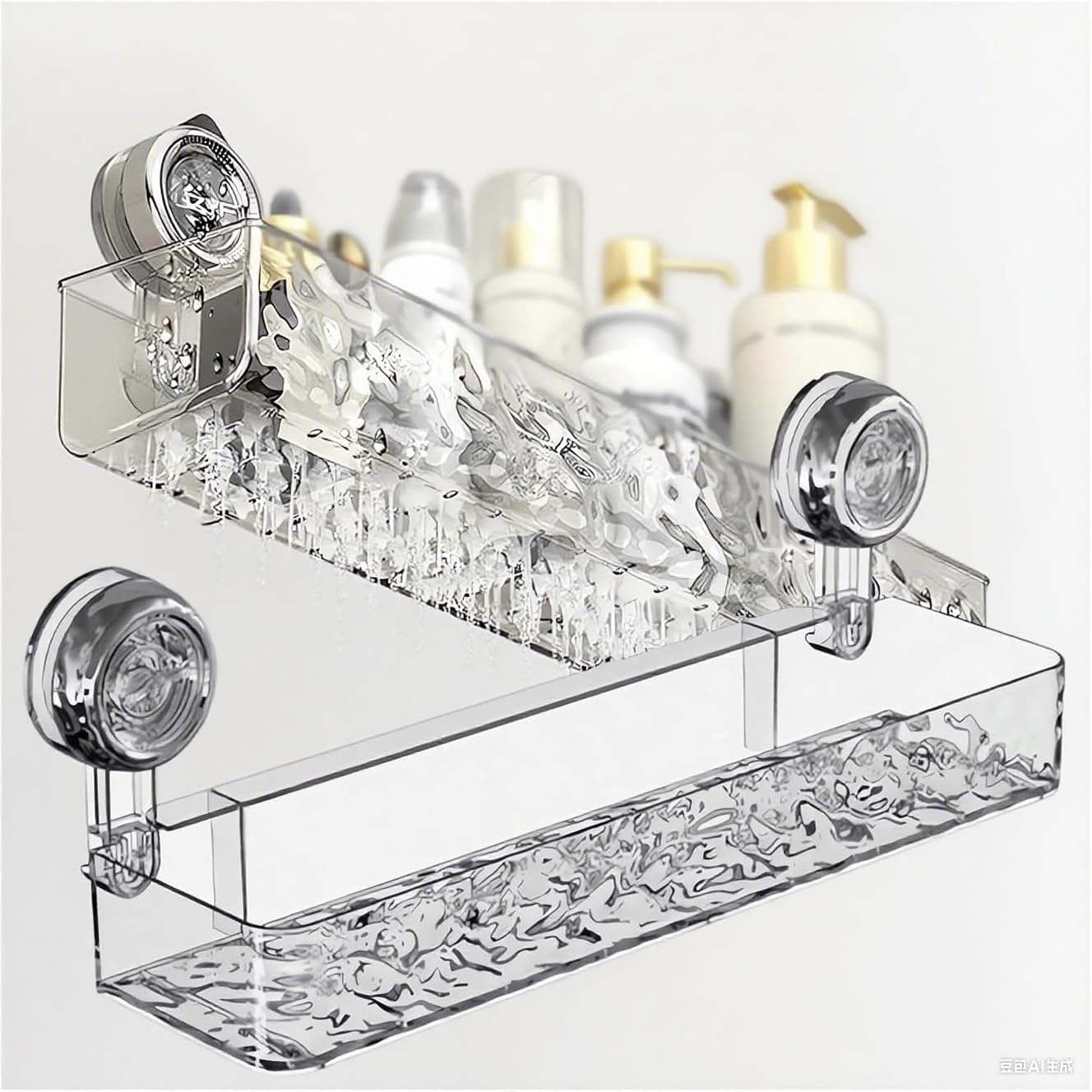 Clear Acrylic Corner Shower Caddy Corrugated Suction Cup Storage Holder Corner Shower Caddy Large Organizer Bathroom Shelf Tray