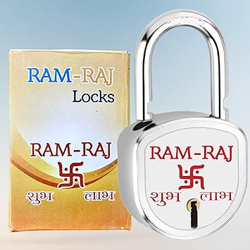 RAM-RAJ Shubh Labh Lock and Keys Steel 65mm, Double Locking, 8 Lever Locks for Home, Gate, Door, Shop, Shutter (Original Aligarh Lock, Silver Finish) (Pack of 1)