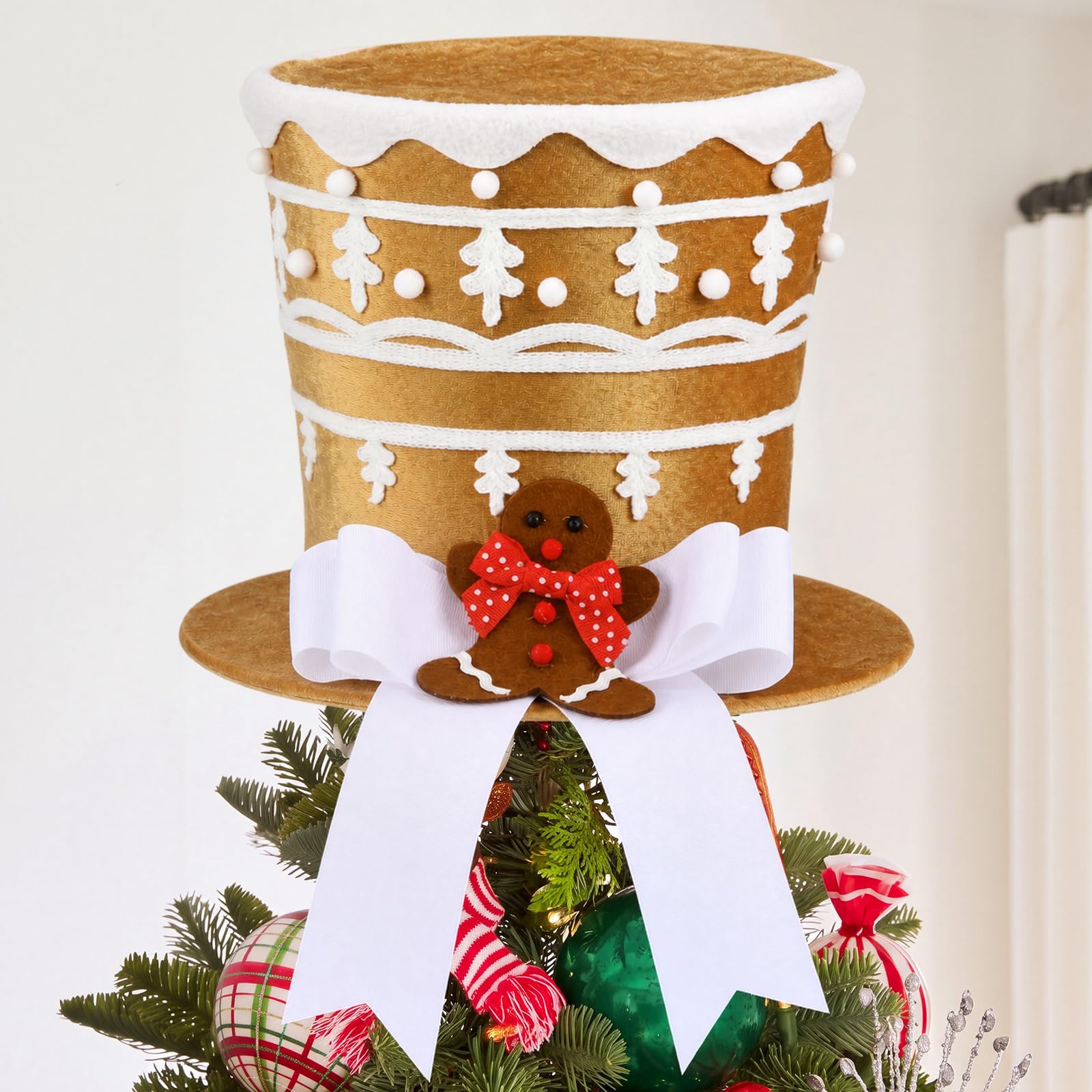 Bonuci Gingerbread Christmas Tree Topper Decor Gingerbread Tree Topper Hat