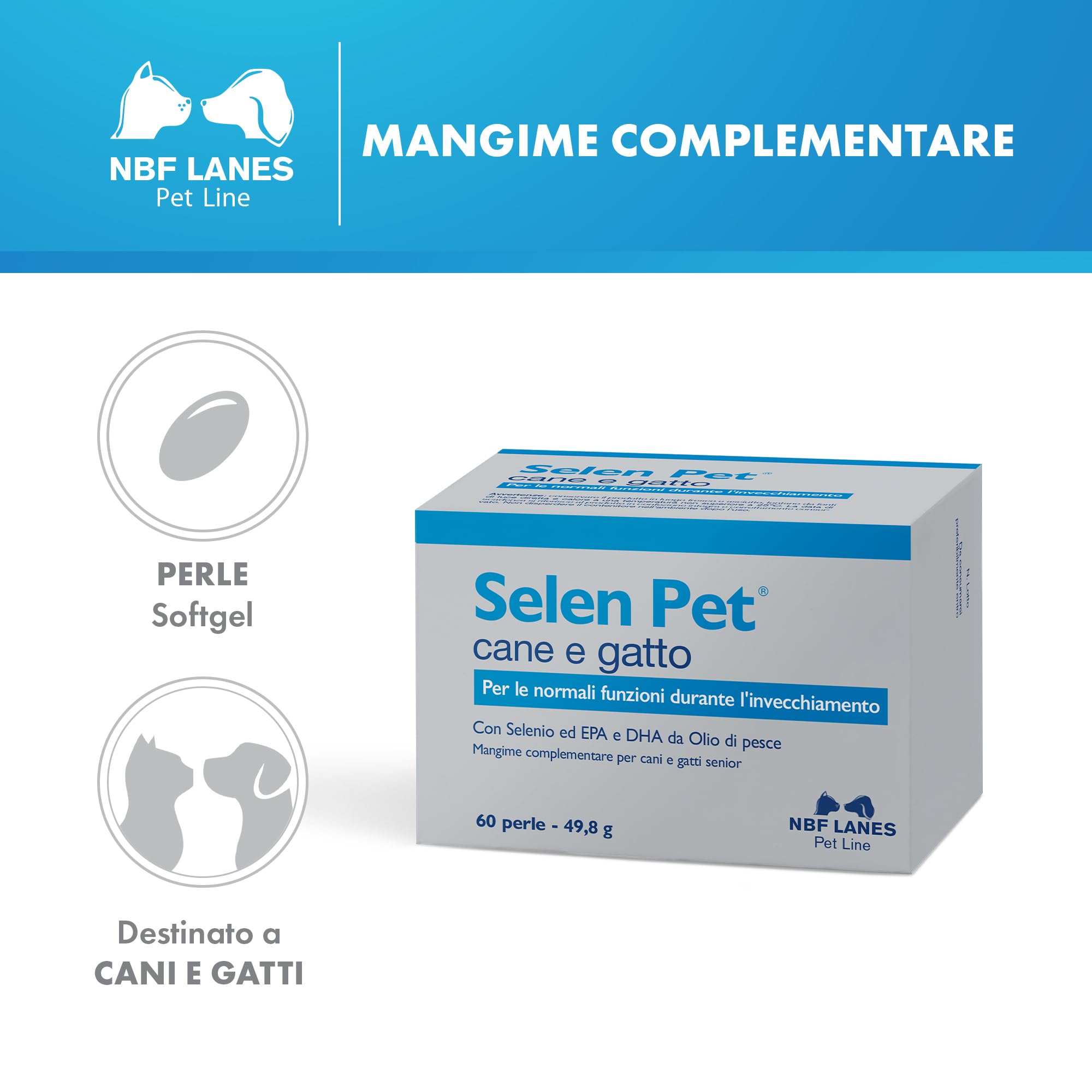 NBF Lanes | Selen Pet Cane e Gatto, 60 Perle Appetibili, per le Normali Funzioni Durante l'Invecchiamento, per Cani e Gatti Senior