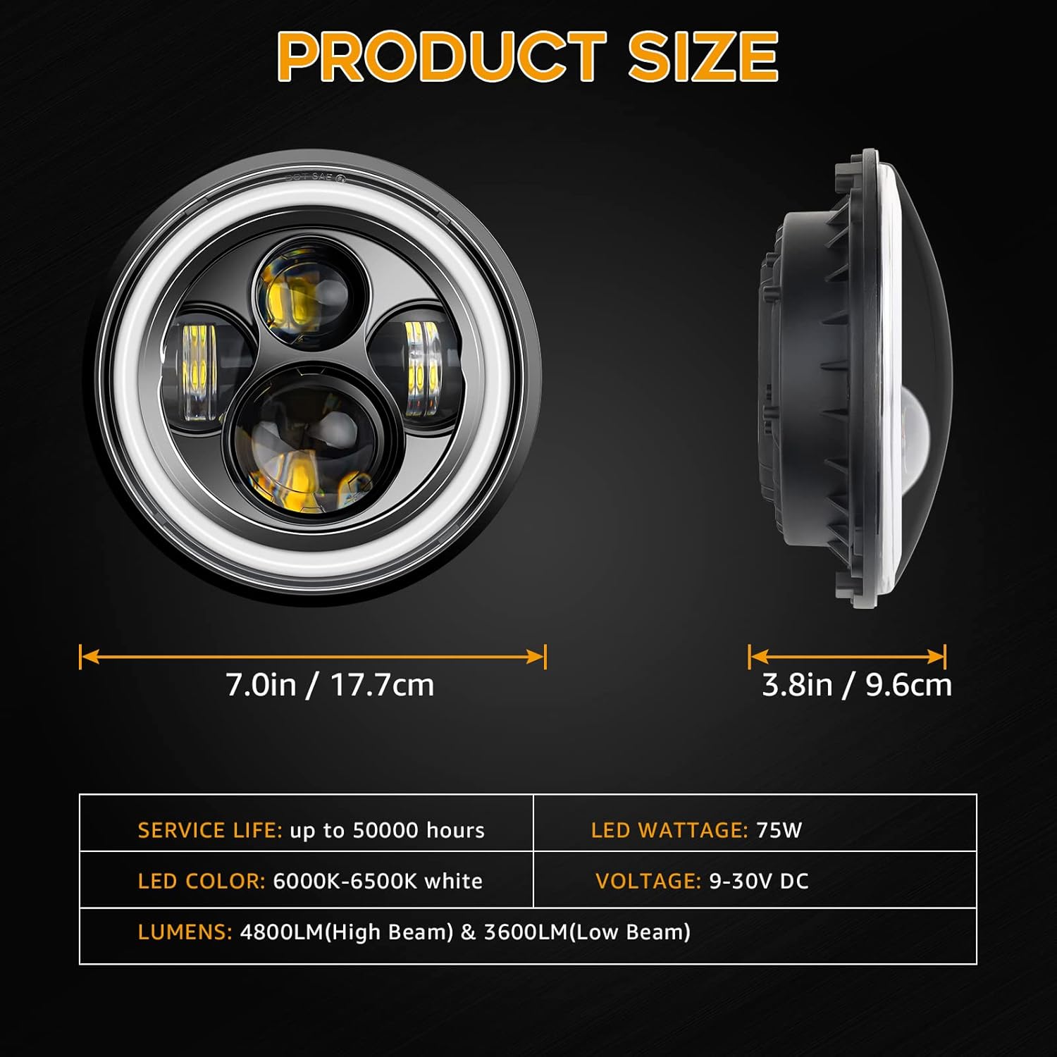 nifeida 7 Inch Round Headlights H6024 Round Halo Angel Eyes DRL Amber Turn Signal Lights Compatible with Jeep Wrangler JK TJ LJ CJ 97-18 Hummer H1 H2, Hi/Lo Beam with Amber White DRL,Pair