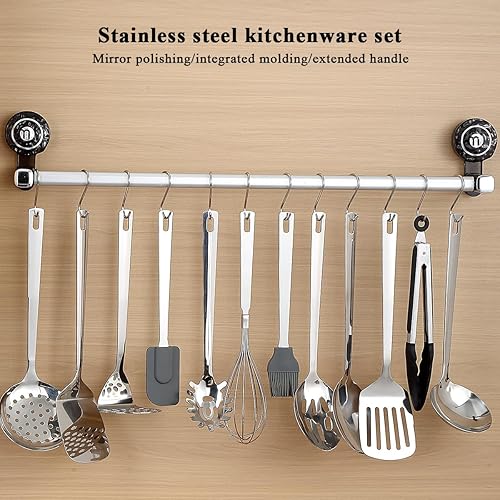 Miniatura 3 de Juego de utensilios de cocina de 26 piezas, juego de herramientas de cocina resistentes de acero inoxidable con ganchos, espátula de metal y