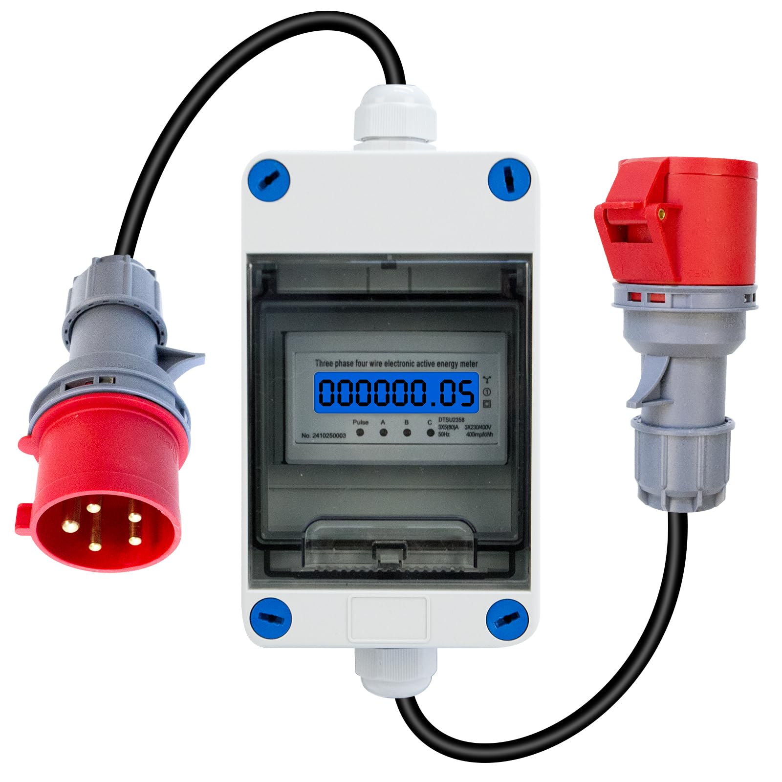Mobiler Stromzähler, 3 Phasen 32A 400V Mobiler Digitaler Stromzähler Mit 5G 2.5 CEE Stecker und Kupplung, Mobiler Digitalzähler Mit Kabel an Beiden Enden, Steckdosenadapter Zähler (32A)