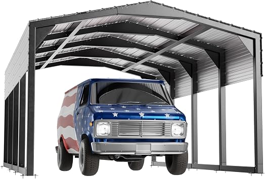 Military-Grade Metal Carport 12x20 FT, Heavy- Duty Galvanized Steel Roof | 2x2" Steel Poles with Powder Coating, 17-Gauge Walls,100 PSF Snow Load Roof, Hurricane Resistant, Pickup, Truck, Black
