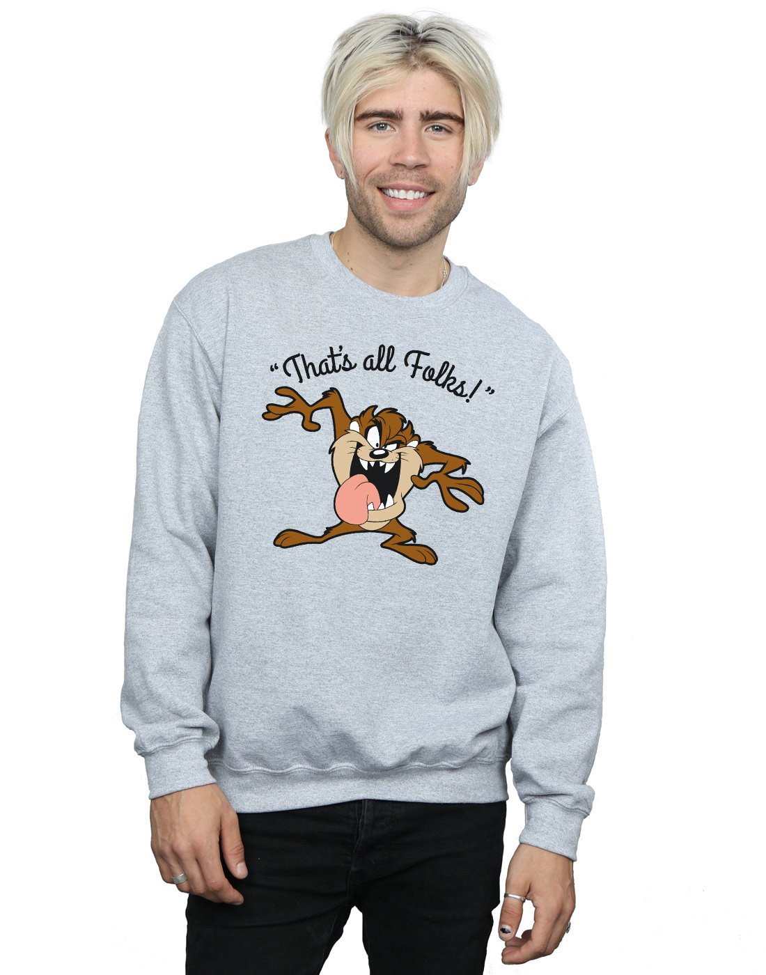 LOONEY TUNES Men's Taz That's All Folks Sweatshirt Medium Sport Grey
