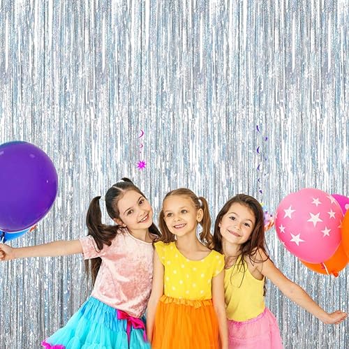 Miniatura 5 de BTSD-home Cortina holográfica de flecos láser plateada, cortinas metálicas de oropel para puerta de fondo de cabina de fotos para bodas, cumpleaños,