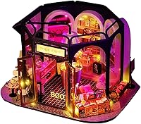Vista 4 de WonDerfulC Kit de casa de muñecas de madera para bricolaje, libro de café, cabaña de escena en miniatura, modelo de construcción creativa, casa