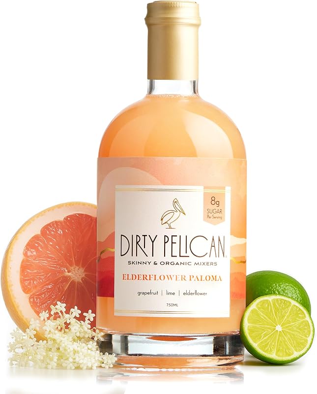 Dirty Pelican Cocktail Mixers - Elderflower Paloma - Skinny & Organic Drink Mixes for Cocktails - Low Calorie Mocktails - Low Sugar - Vegan - Gluten Free - No Preservatives - 750ml (1 Bottle)