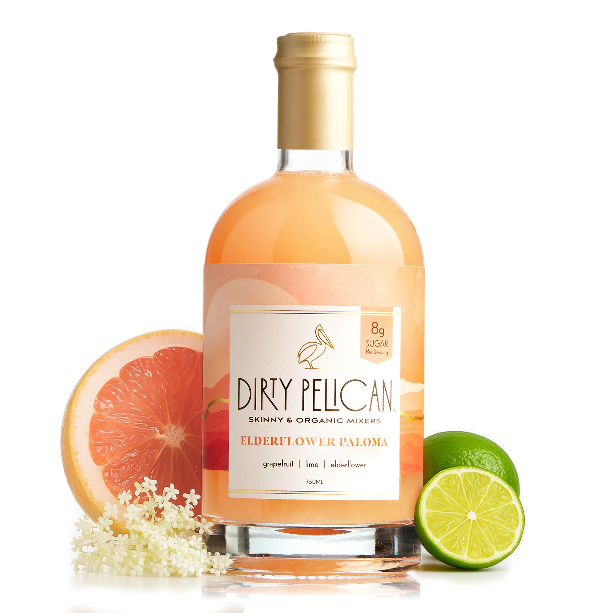 Cocktail Mixers - Elderflower Paloma - Skinny & Organic Drink Mixes for Cocktails - Low Calorie Mocktails - Low Sugar - Vegan - Gluten Free - No Preservatives - 750ml (1 Bottle)