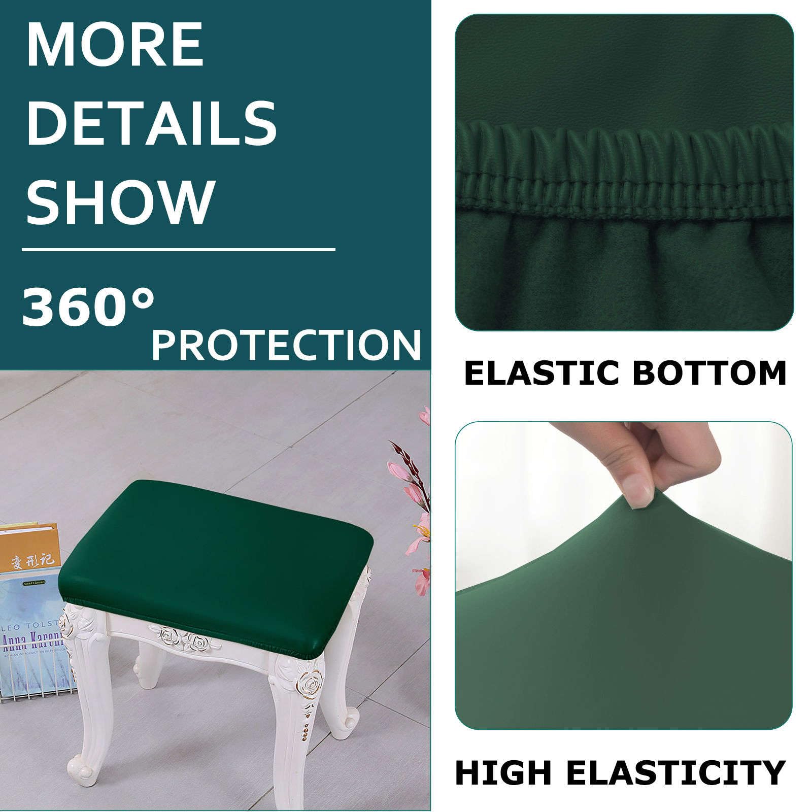 Juego de 2 fundas impermeables de cuero sintético para taburetes de bar, protectores de asiento duraderos para taburetes de salón y pub, protectores rectangulares para sillas