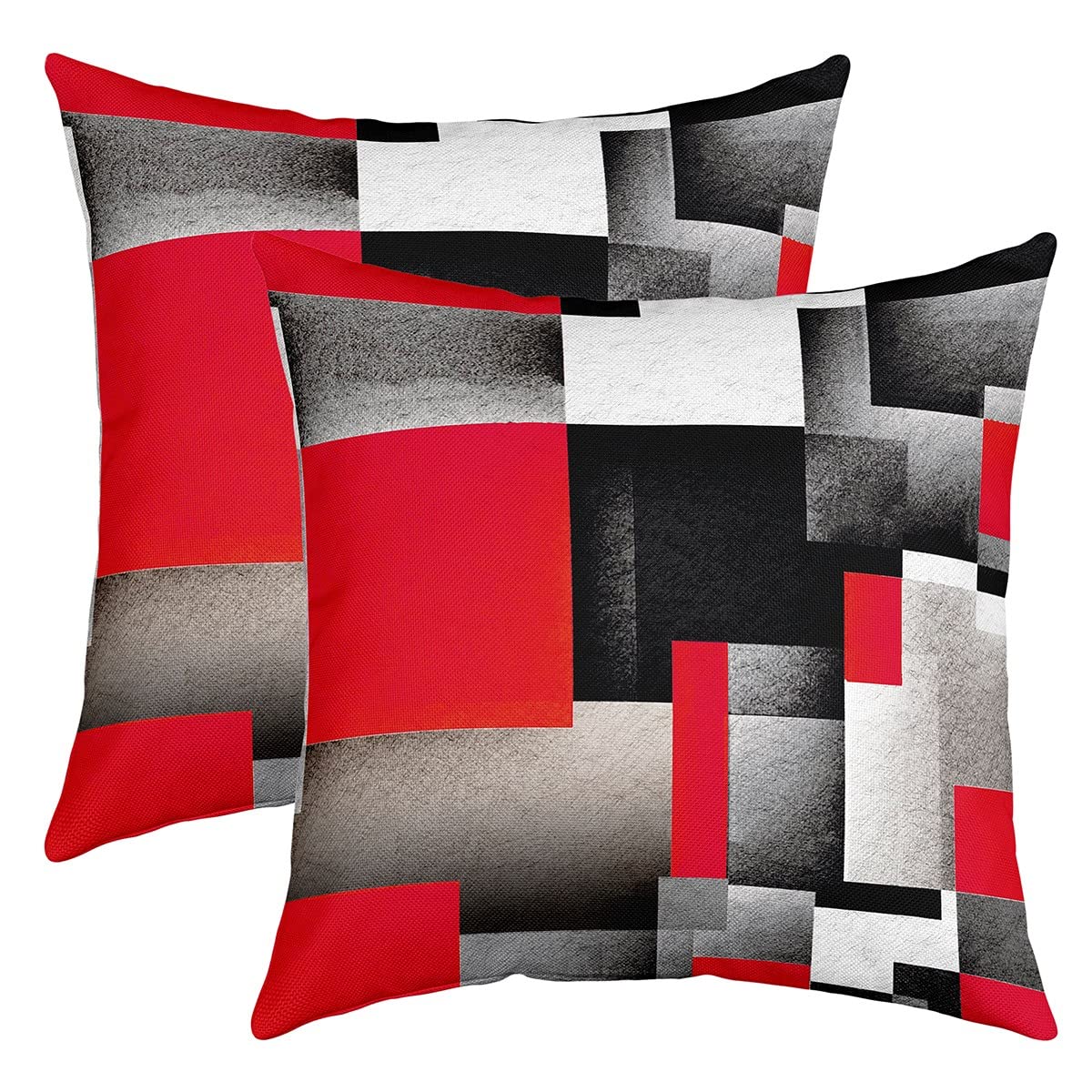 Loussiesd Red Grey Black Buffalo Check Reversible Throw Pillow Covers Kids Geometric Pillow Covers Home Decor for Square Cushion Covers Set of 2 Plaid Modern Abstract Art 18x18 Inch — image 1