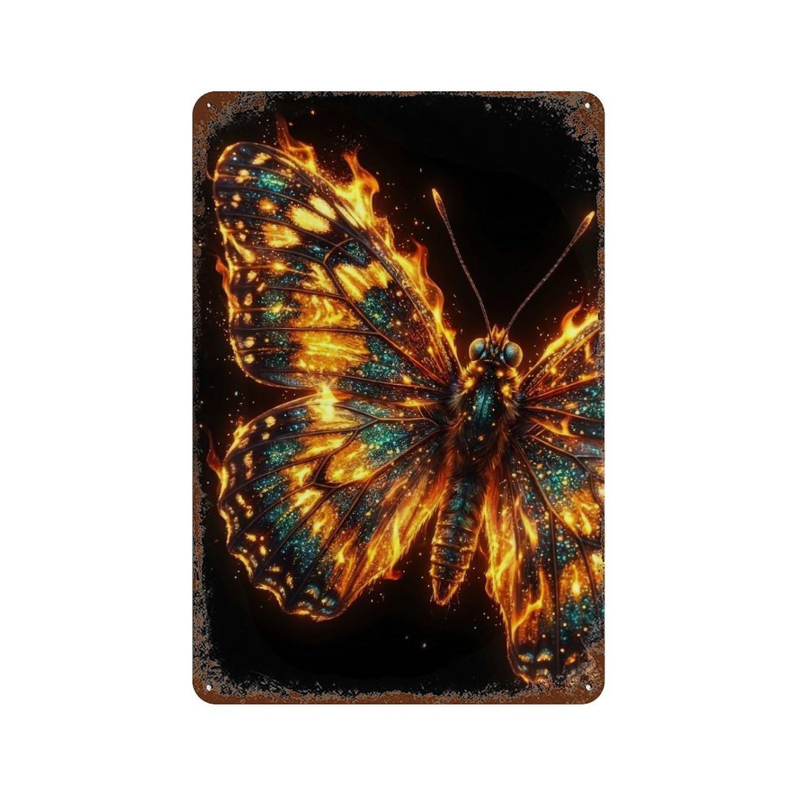 Fiery Butterfly Digital Art Decorative Tin Sign 11.8"x7.9", Industrial Home Decor for Garage, Pub Or Kitchen
