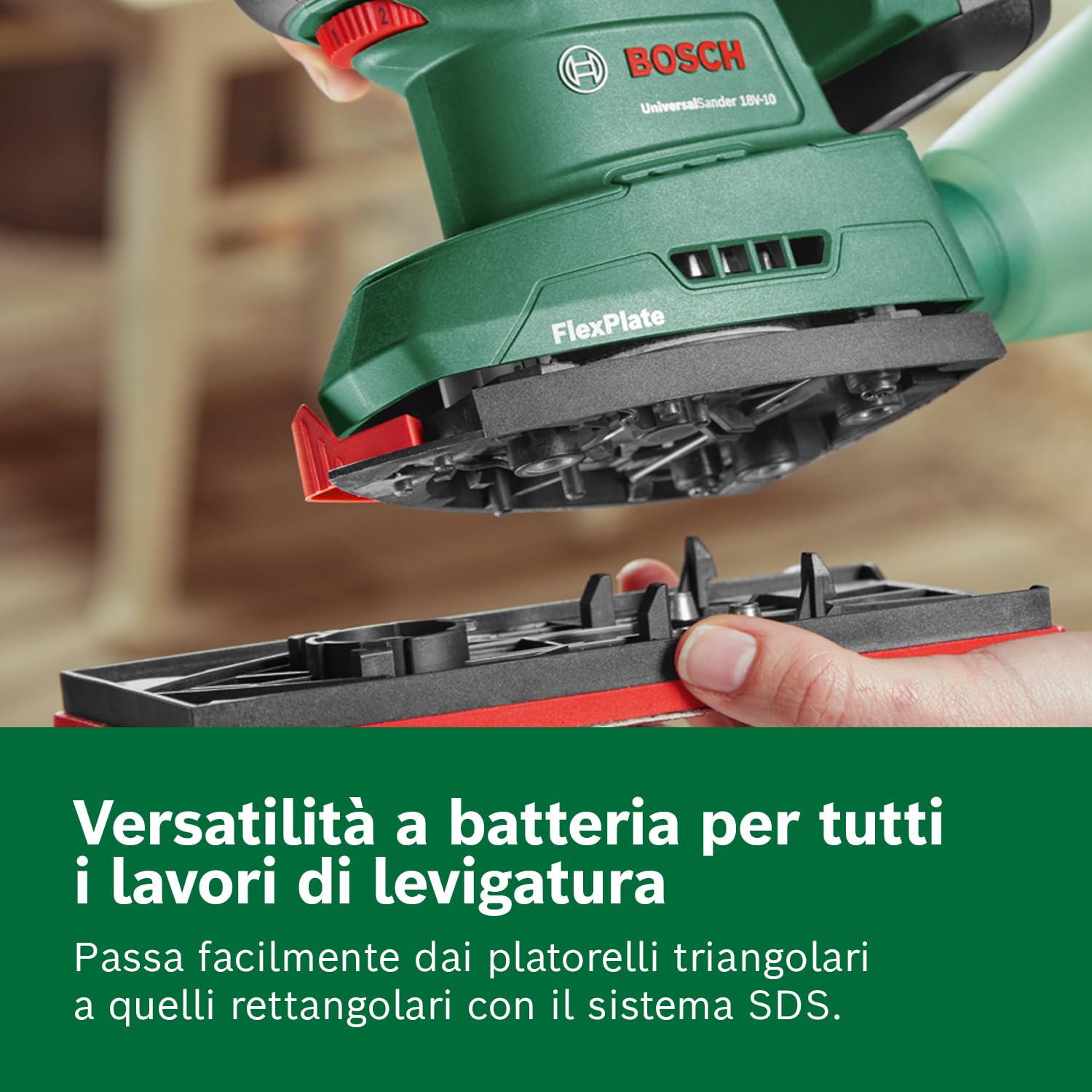 Bosch Home and Garden Levigatrice a batteria UniversalSander 18V-10 (senza batteria, 18 Volt System, per lavorazione del legno fai-da-te, 32 fogli di carta abrasiva) – Amazon Edition