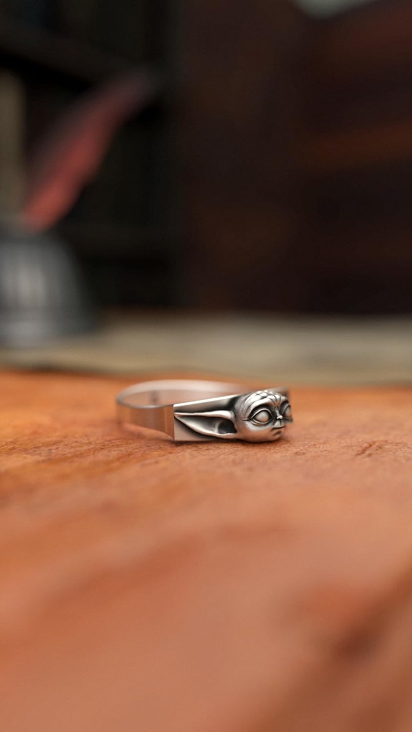Baby Yoda 925 Sterling Silver Ring - Handmade Sci-Fi Jewelry for Fans