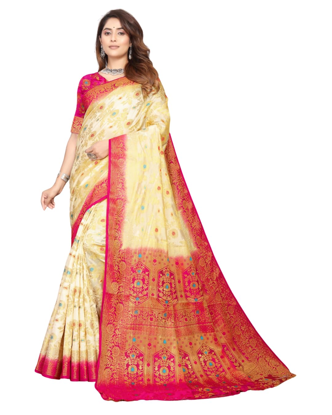 Women's Premium Balatan Silk Saree with Contrast Matching Blouse Piece Soft Elegant Traditional Silk Saree-picture-15