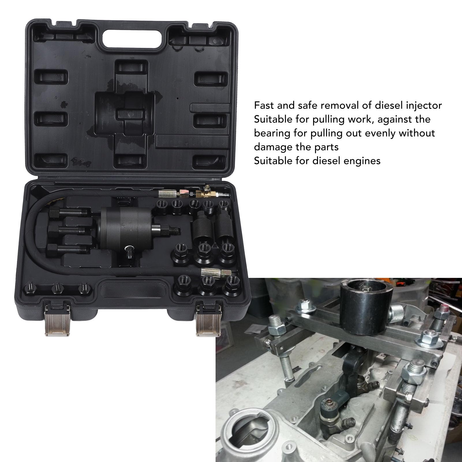 RiToEasysports 21PCS Estrattore per Iniettori Kit Estrattore per Iniettori Pneumatici in Metallo da 5 a 8 Bar 19 Adattatori per Stretti Arrugginiti Riparazione Motori Meccanici e Fai da Te