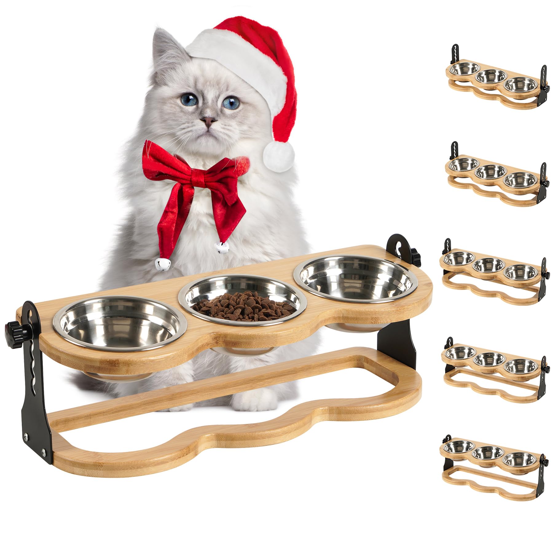 GHIAKQYT Elevated Cat Bowls,Raised Cat Food Bowls,Elevated Cat Food Bowl,10 Heights Adjustable Cat Food and Water Bowl Set, Bamboo Cat Bowls for Indoor Cats Kitten Puppy Small Dogs