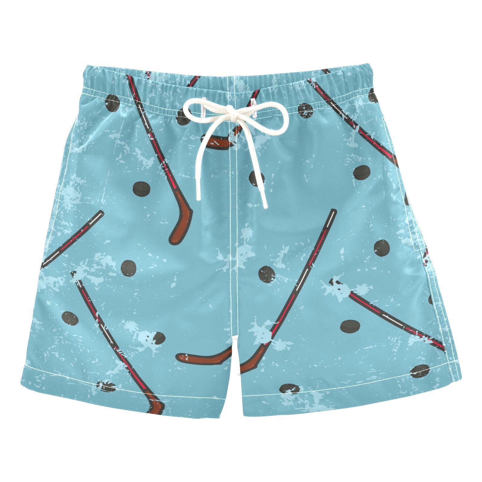 Aflyko Boys' Board Shorts Grunge Ice Hockey Blue Swim Trunks Bathing Suit Girls Beach Swimwear Quick Dry Swimming Shorts All Day Shorts Gym Shorts M