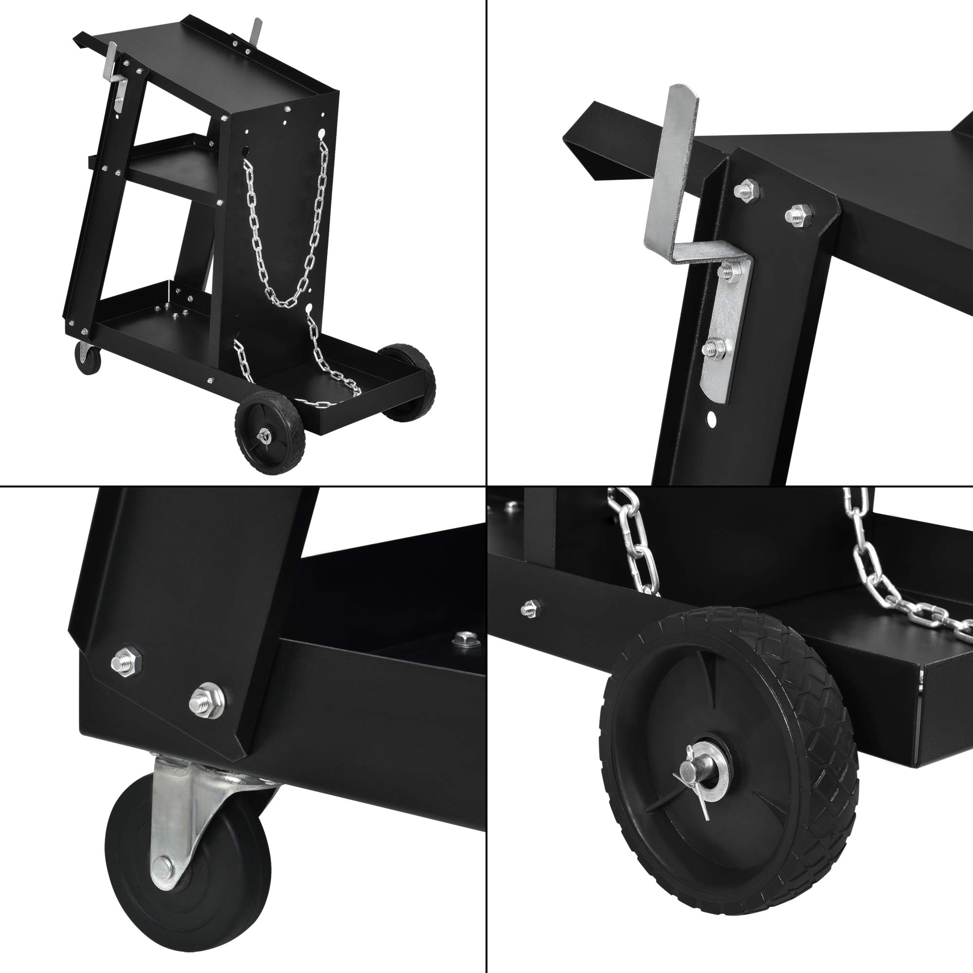 pro.tec. Carrello per Trasporto Saldatrice in Acciaio a 3 Ripiani con Portabombola Carrello Porta Utensili Attrezzi per Saldatura con Ruote da Officina Garage
