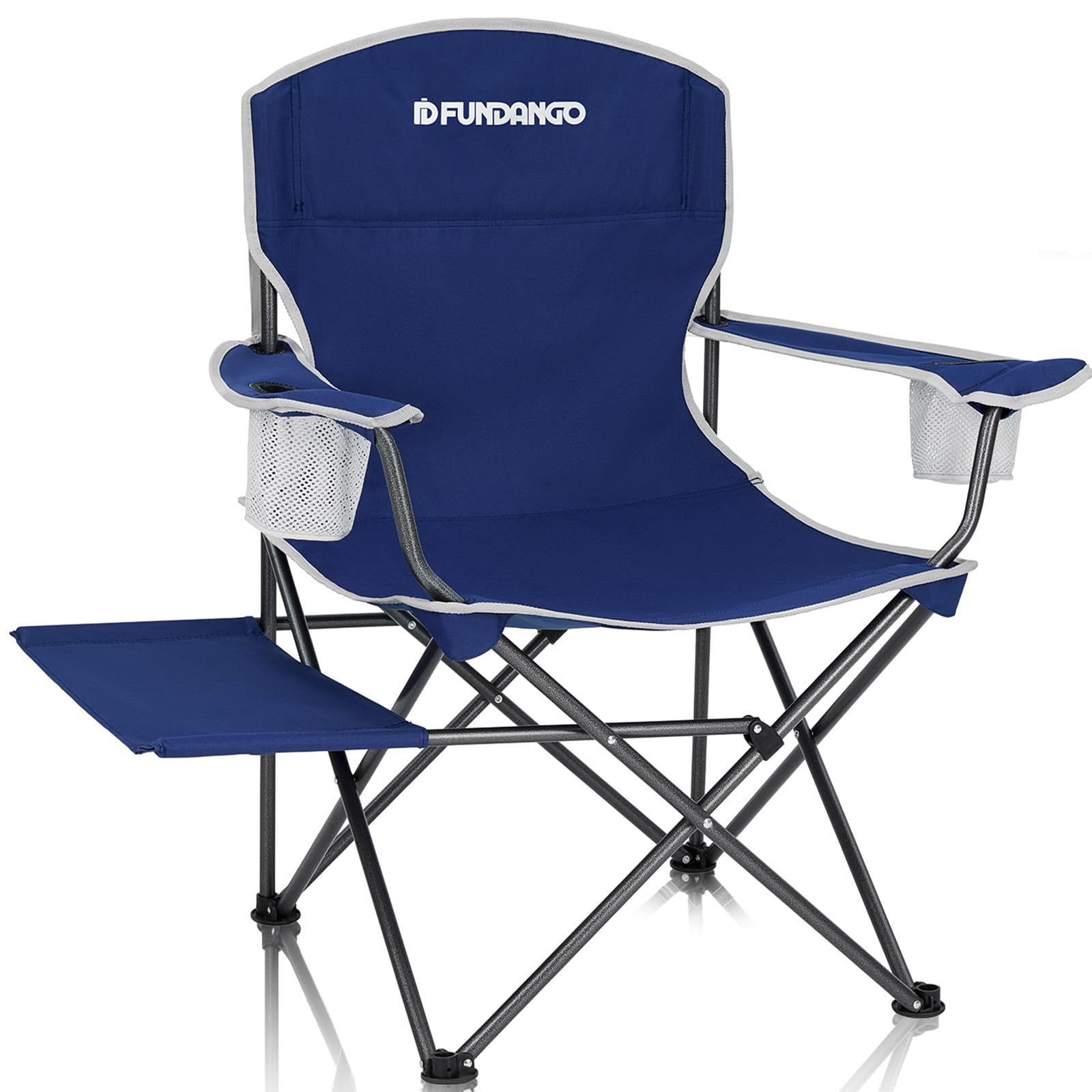 fundango folding camping chairs for adults, outdoor folding chairs with side table cup holders padded portable chair oversized camping chair for lawn beach hiking picnic outside travel