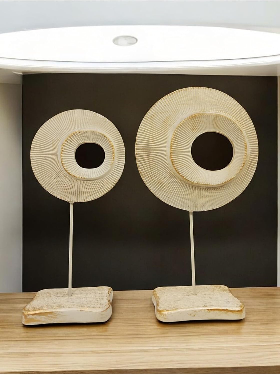 SODEF Round Accessory Set Decorative Polyester Cream Antique Style Two Piece Abstract Home Decor Accent for Shelves Tables - Cream Antique, One Size
