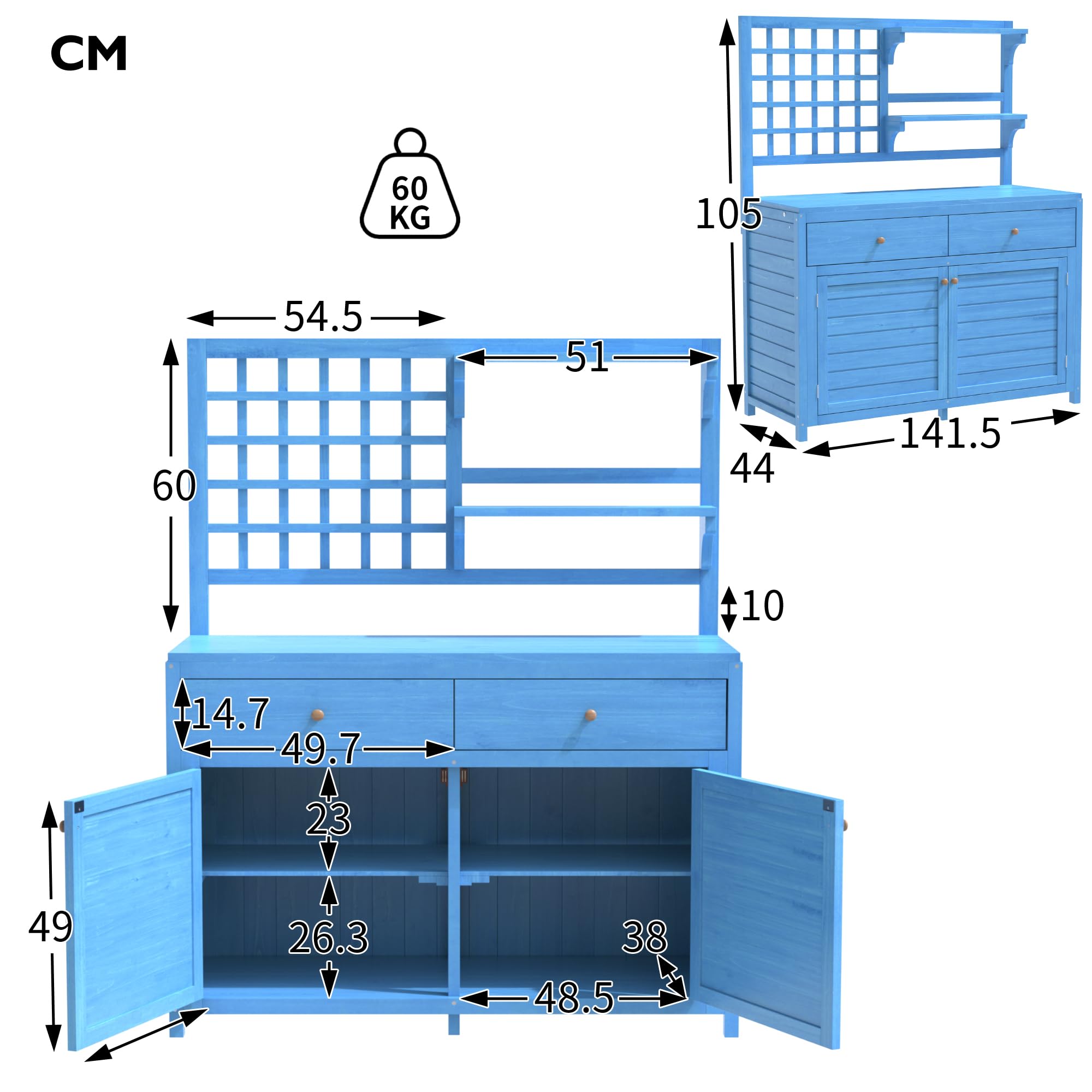 YESGIGA Holz Gartenschrank, Gartenschrank mit Regalen, Outdoor Schrank, Geräteschuppen, Terrassenschrank, Balkonschrank, Gerätehaus, Gartenmöbel (Blau)