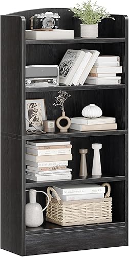 YQ JENMW Estantería de 5 estantes, estantería abierta, estantes de almacenamiento de piso, estante de exhibición moderno de mediados de siglo,