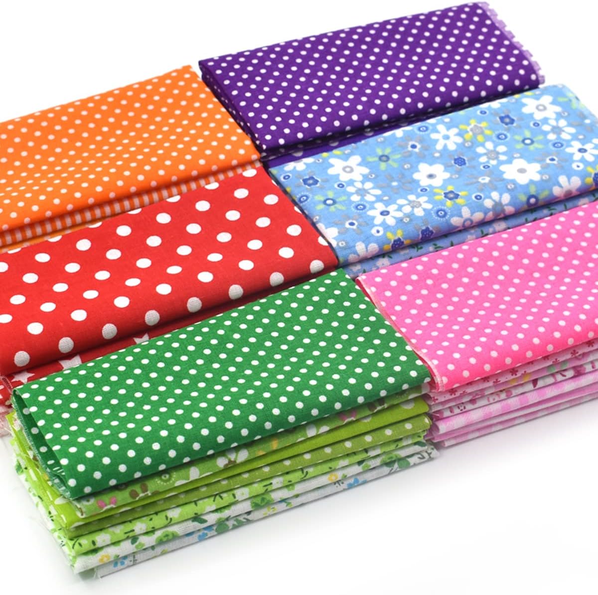9.8X 9.8 42Pcs Cotton Print Fabric Bundle Squares Pre-Cut Multicolor Design Printed Quilting Sewing Floral for Quilting Patchwork DIY Craft Scrapbooking Cloth (Red/Yellow/Green/Blue/Pink/Purple)