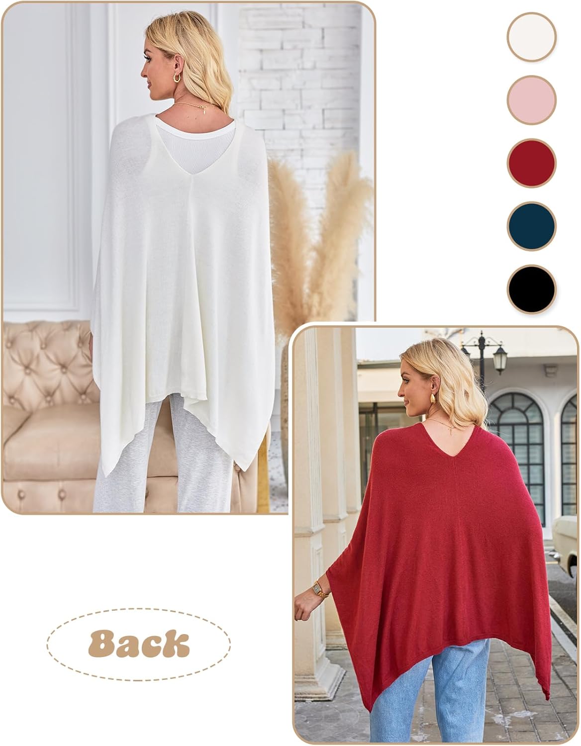 DJT Womens Solid Knit Short Asymmetric Wrap Poncho Topper - Image 3