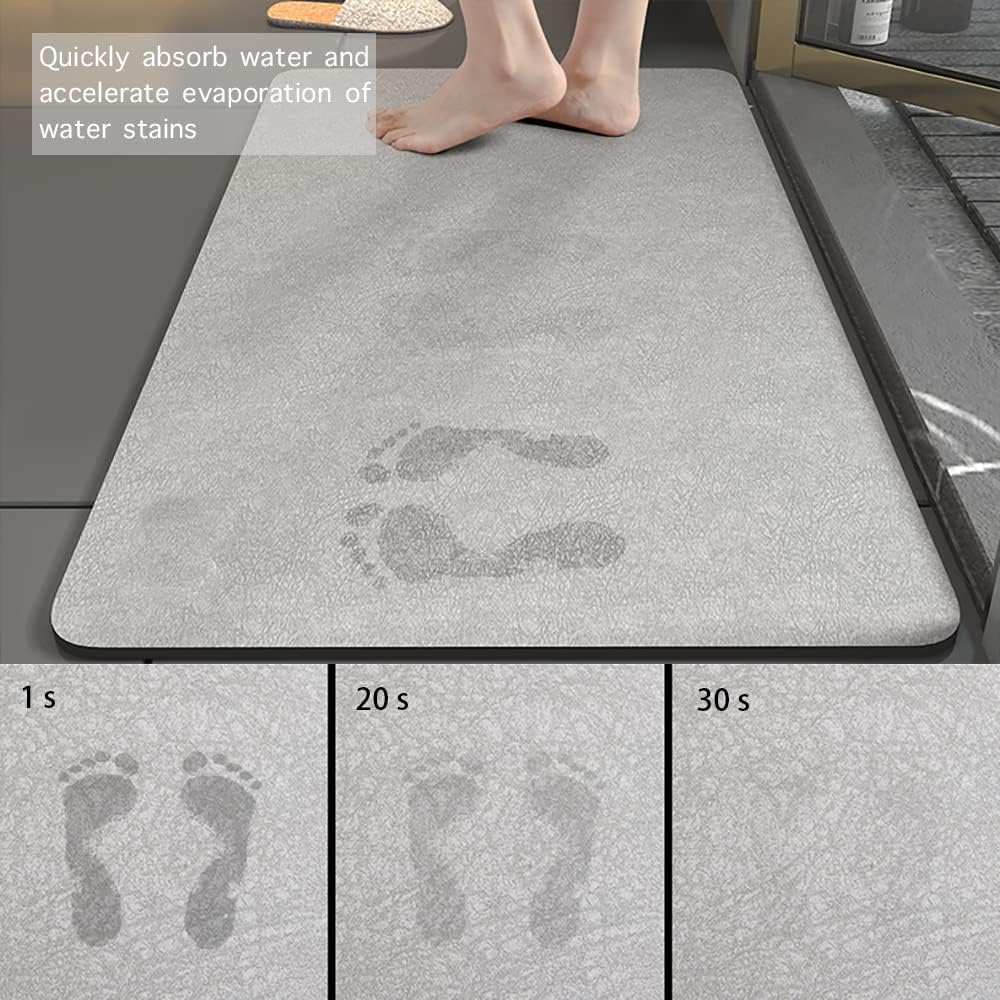 Atdheili Absorbent Bath mat,Quick Dry Bath mat Rugs,Diatomaceous Earth Bath Mat, Thin Bathroom Rugs fit Under Door,Non Slip, Comfort Floor Mats, Easy to Clean. (Grey, 15.7 * 23.6)