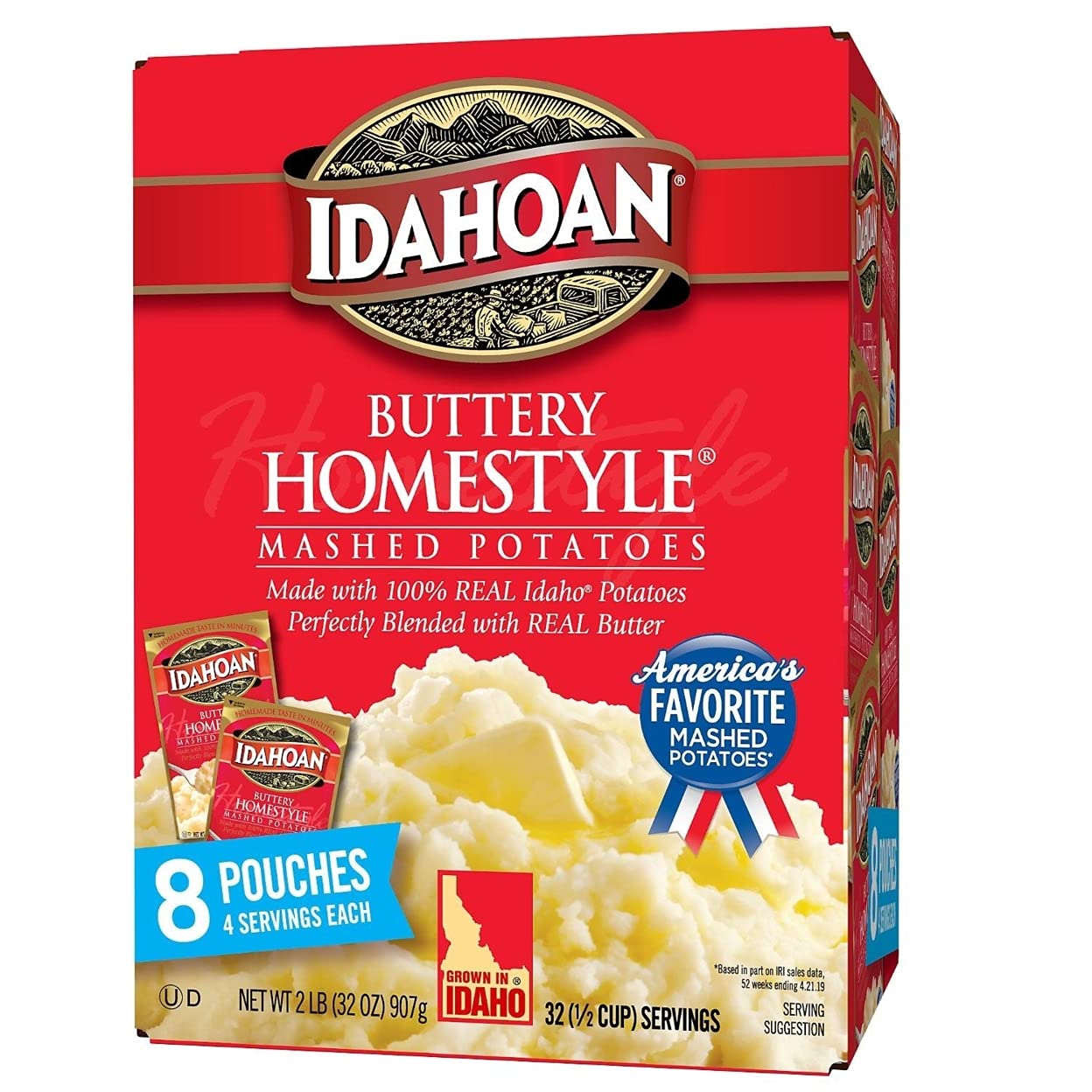 Idahoan Buttery Homestyle Mashed Potatoes, Made with Naturally Gluten-Free 100% Real Idaho Potatoes, 8 Count (4 Servings Each)