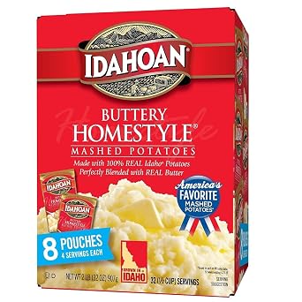 Idahoan Buttery Homestyle Mashed Potatoes, Made with Naturally Gluten-Free 100% Real Idaho Potatoes, 8 Count 4 Servings Each