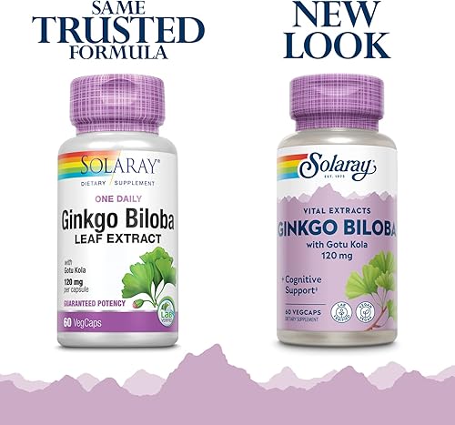 Miniatura 2 de Solaray One Daily Ginkgo Biloba - Extracto de hoja  Circulación sanguínea saludable memoria y función cerebral 60 cápsulas vegetales