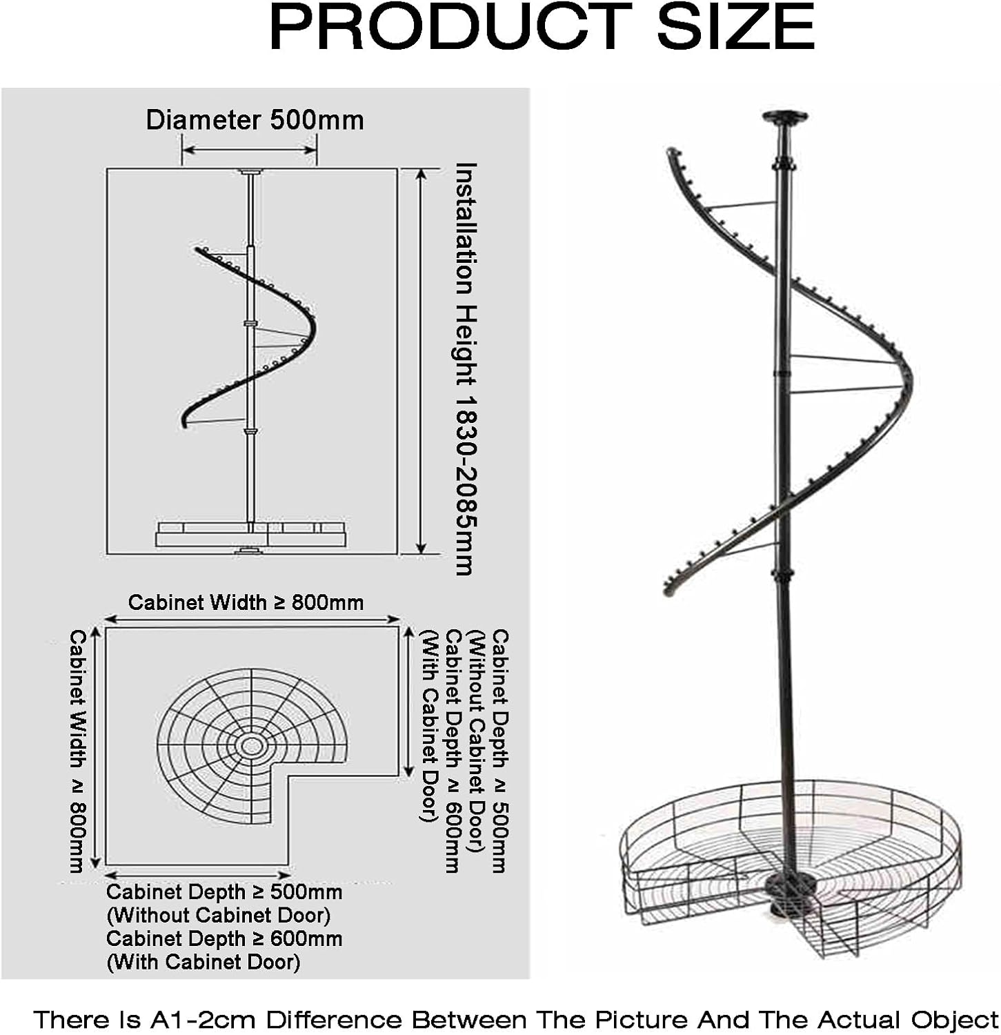 360&deg;回転スパイラル回転衣類ラック、頑丈な金属製衣類ディスプレイラック、高さ調節可能1620-2085mm、66ポンド容量省スペー