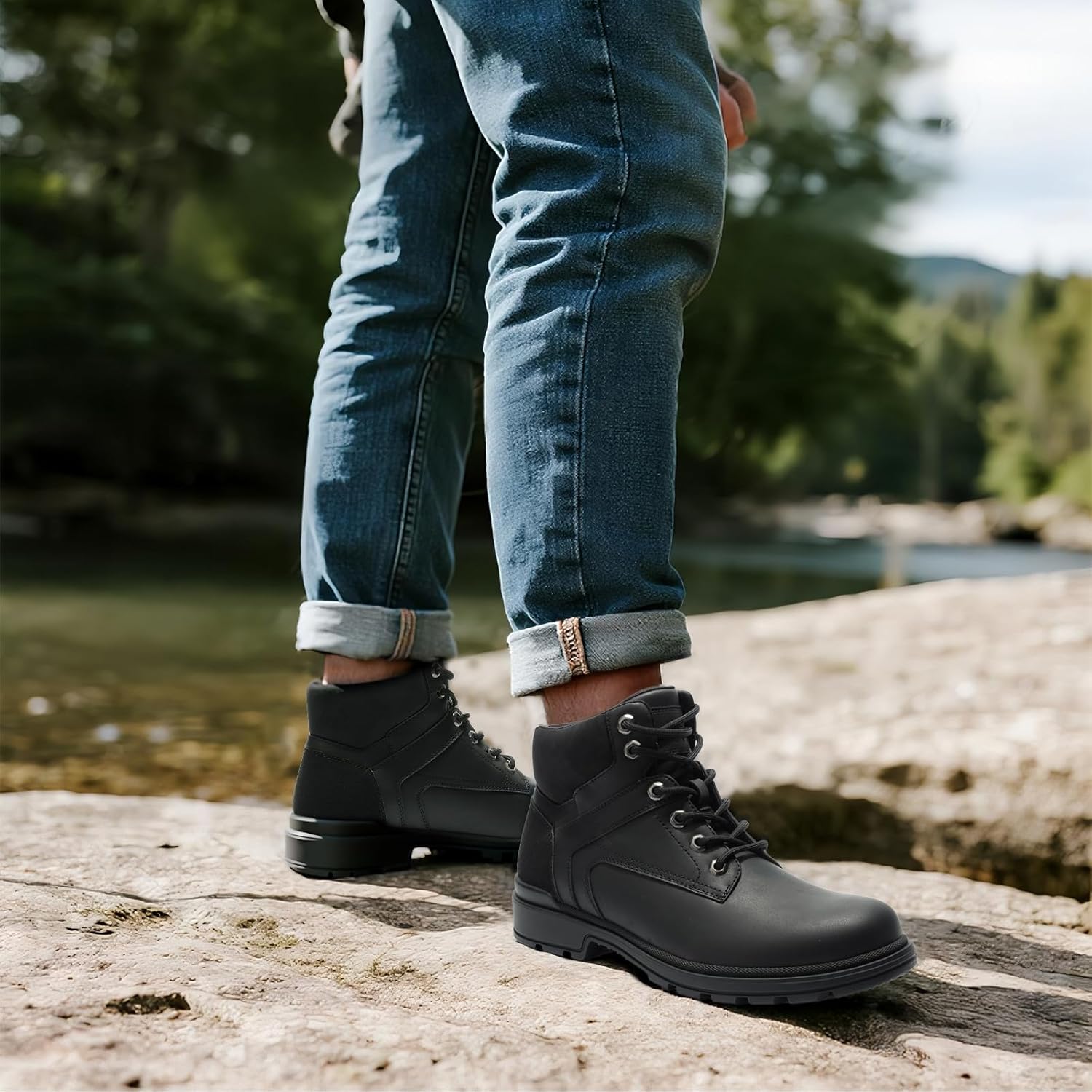 ANJOUFEMME Winter Hiking Boots Men Waterproof, Warm Work Trekking Boots for Men