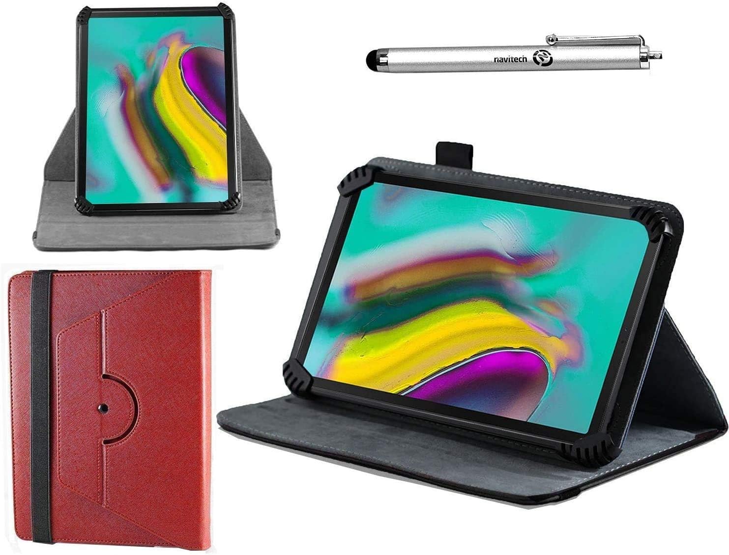 Navitech Red Case with 360 Rotational Stand & Stylus Compatible with G-Tide Tablet H1 10 inch Android 11 Tablet