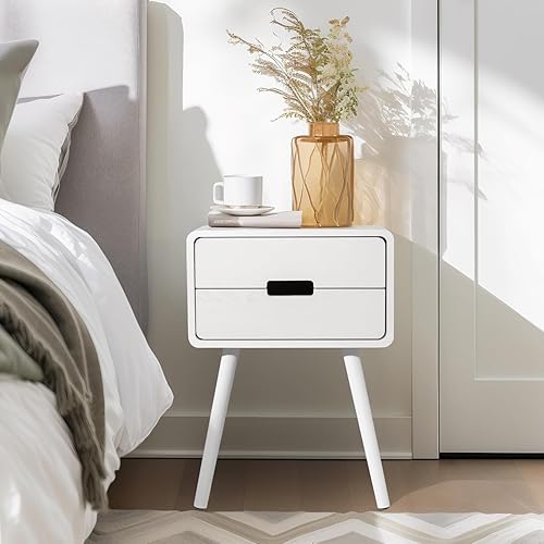 Miniatura 9 de Karl home Mesita de noche moderna de mediados de siglo para dormitorio, mesita de noche escandinava con 4 patas de madera maciza, mesa auxiliar de 2