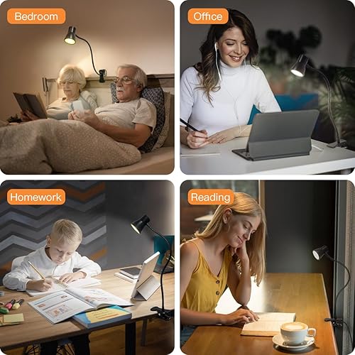 Miniatura 6 de LUJOLUMIN - Lámpara de escritorio con clip, luz de lectura USB, luz de abrazadera LED flexible para el cuello con 3 opciones de temperatura de