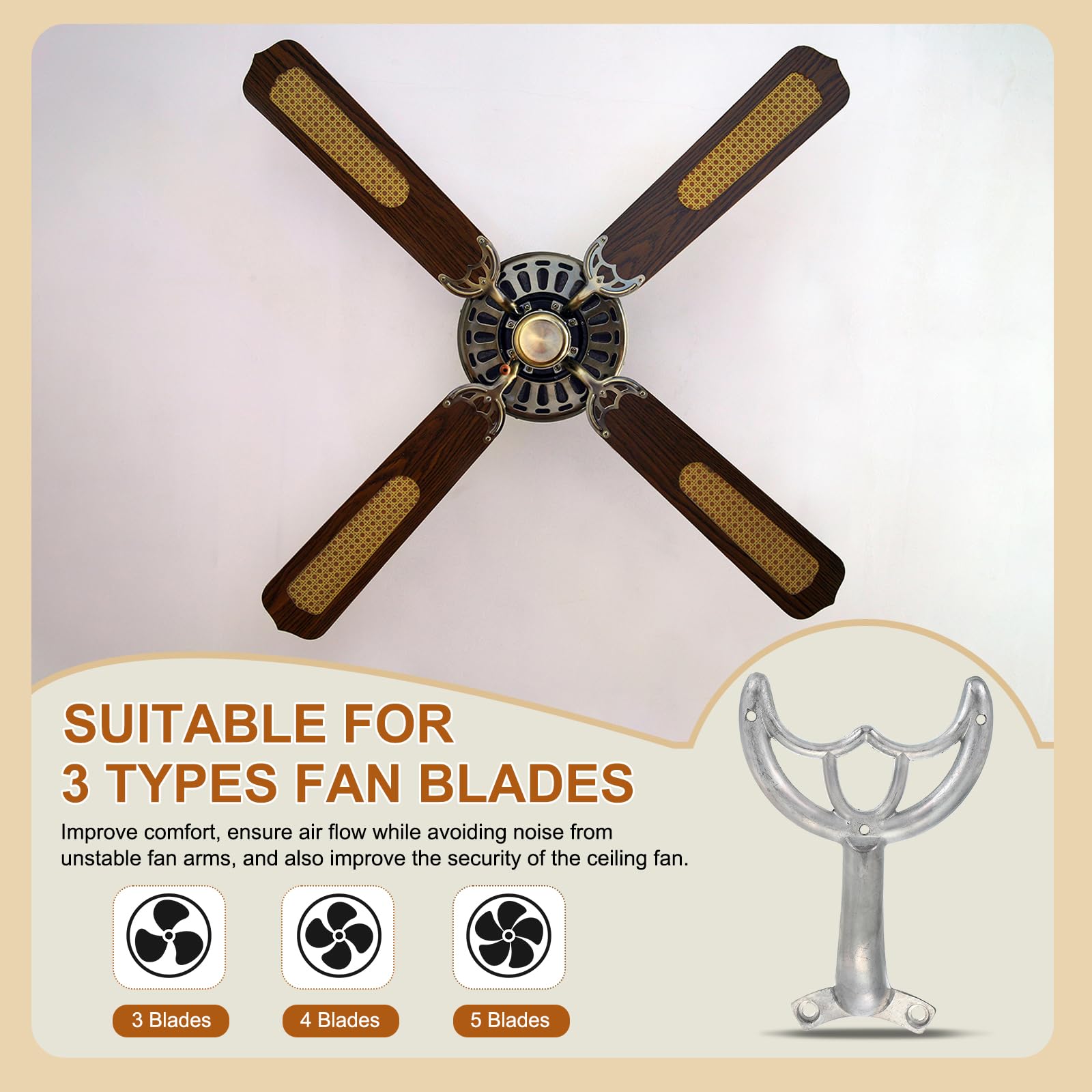 PATIKIL Bracci di ricambio per pale del ventilatore da soffitto, 5 pezzi, 132,1 cm, kit di staffe di montaggio per sostituire le pale usurate, ferro