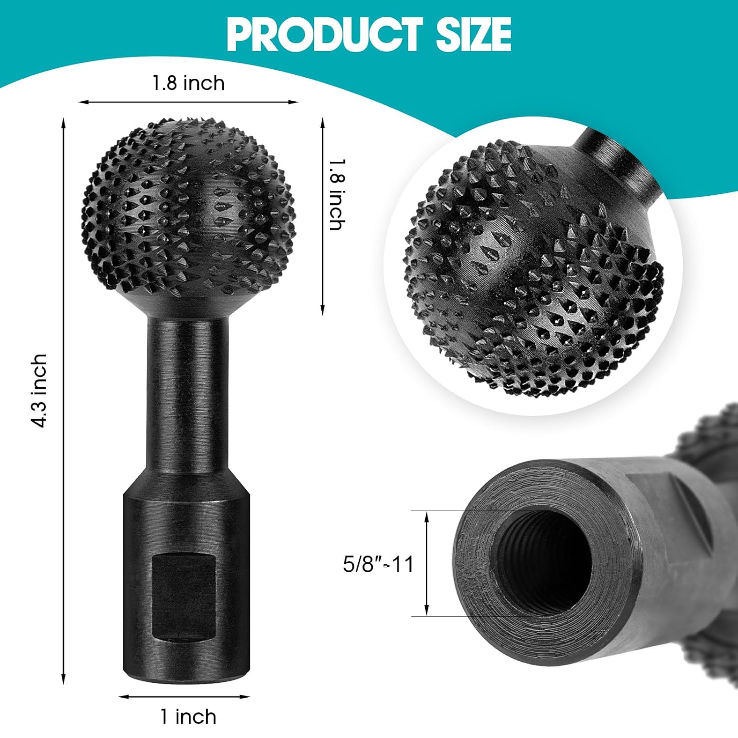 BLEKOO 2Pcs Sphere Rotary Burr with 5/8-11 Threads, Ball Gouge Wood Carving Tools, for 4 1/2 and 5 Inch Angle Grinder